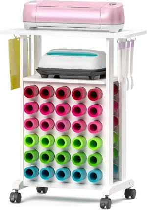 𝐂𝐫𝐚𝐟𝐢𝐭 Organizers and Storage for Cricut Machines, Rolling Craft Storage Cart with 30 Vinyl Roll Holders, Crafting Table Organization Workstation for Craft Room Home, Compact Removable