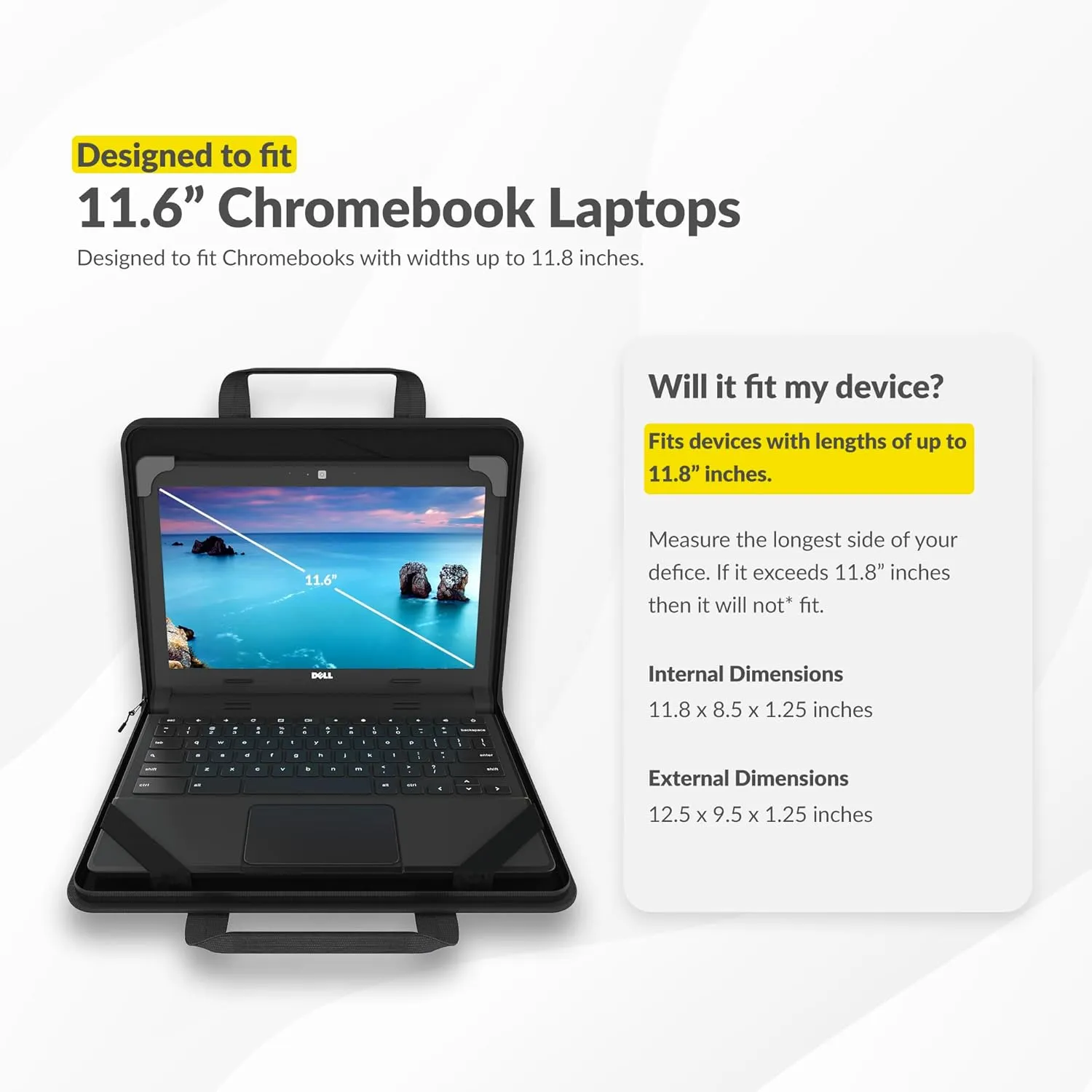 11-11.6 Inch Always-On Zip Lite Chromebook Case with Pouch and Shoulder Strap, Hard Protective Laptop Case for Students & Business