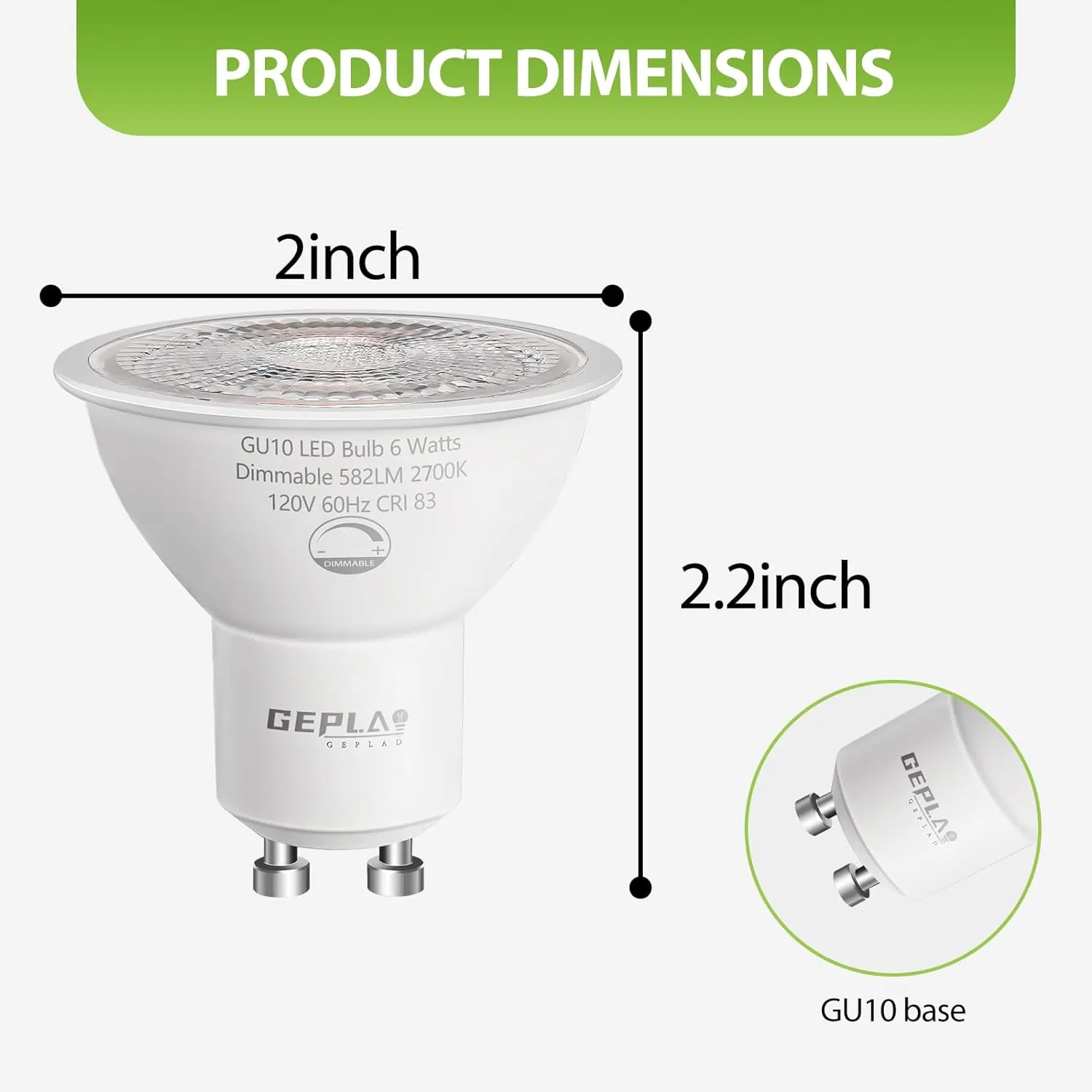 12 Pack GU10 LED Bulb Dimmable 6W 582LM,50W Halogen Replacement, 38 Degree Spotlight 2700K Warm White for Kitchen, Range Hood, Living Room Track Lighting