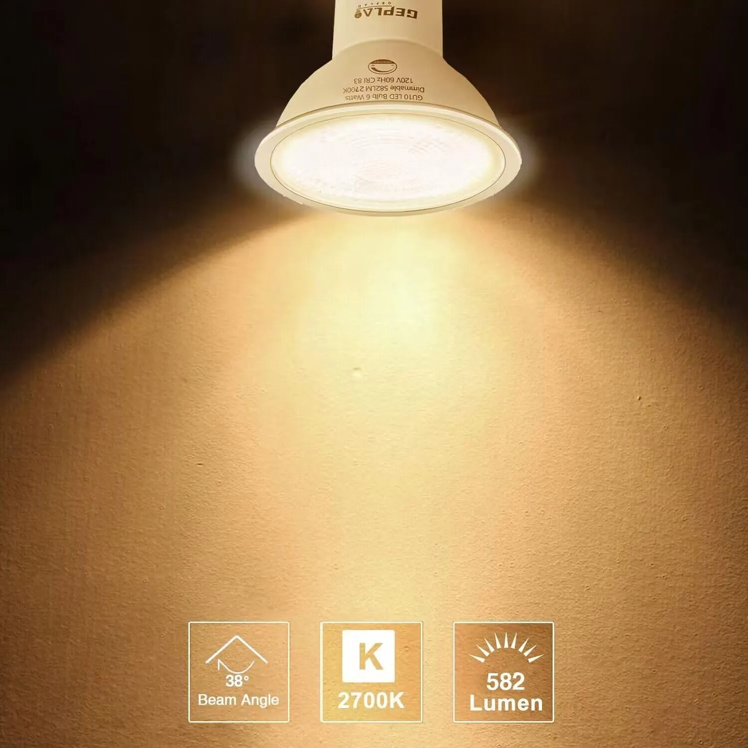 12 Pack GU10 LED Bulb Dimmable 6W 582LM,50W Halogen Replacement, 38 Degree Spotlight 2700K Warm White for Kitchen, Range Hood, Living Room Track Lighting