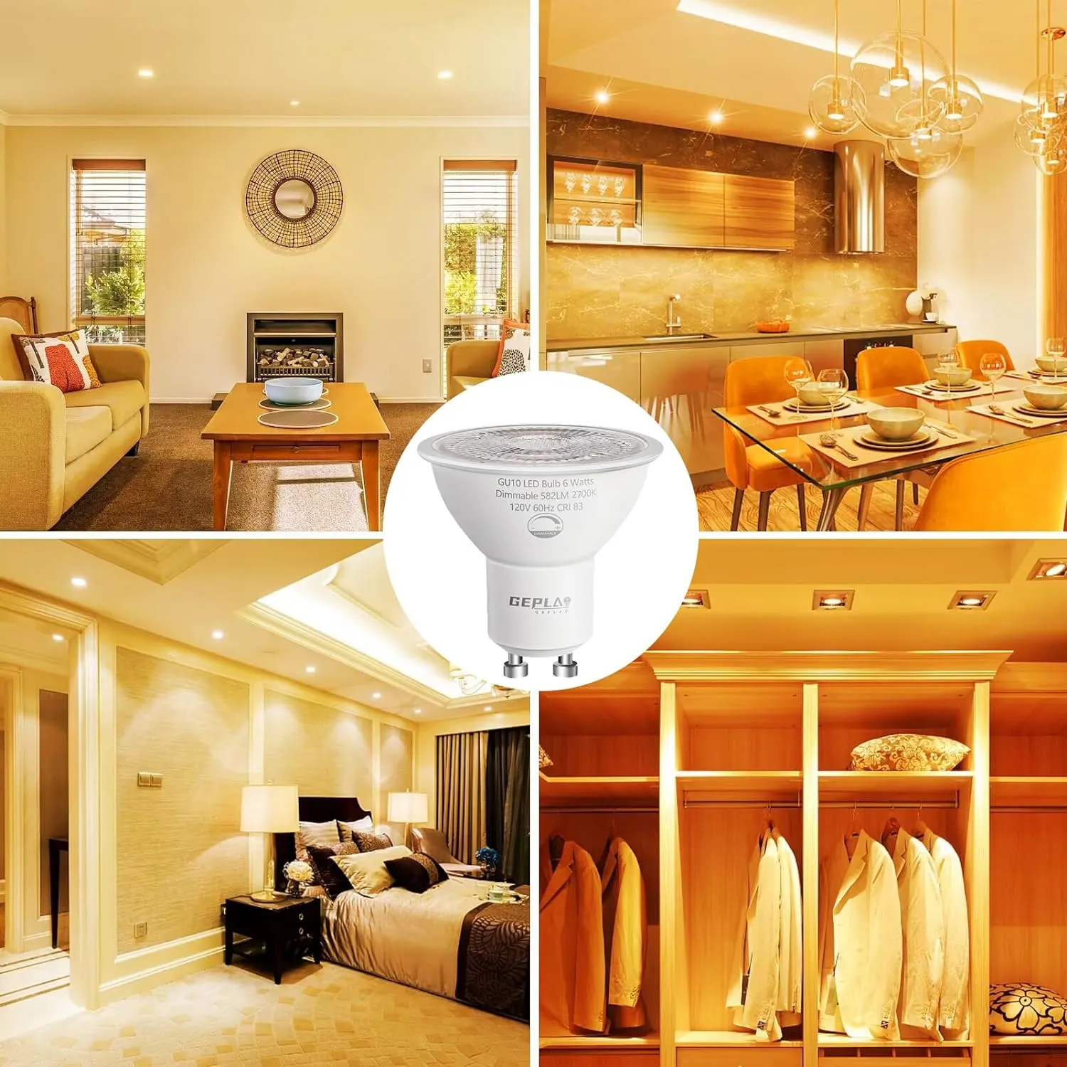12 Pack GU10 LED Bulb Dimmable 6W 582LM,50W Halogen Replacement, 38 Degree Spotlight 2700K Warm White for Kitchen, Range Hood, Living Room Track Lighting