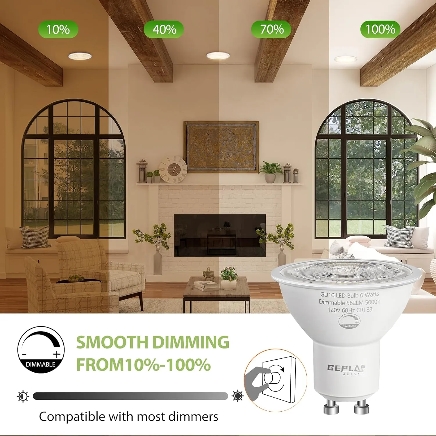 12 Pack GU10 LED Bulb Dimmable 6W 582LM,50W Halogen Replacement, 38 Degree Spotlight 2700K Warm White for Kitchen, Range Hood, Living Room Track Lighting