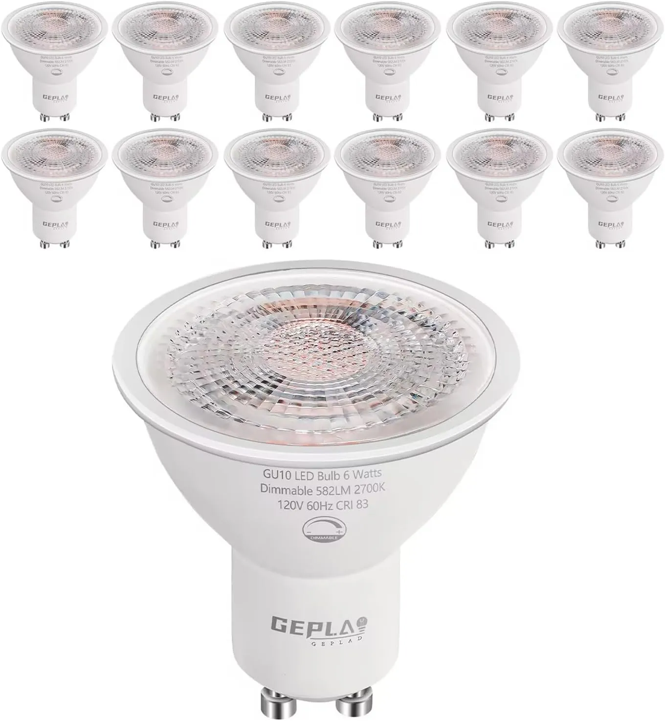 12 Pack GU10 LED Bulb Dimmable 6W 582LM,50W Halogen Replacement, 38 Degree Spotlight 2700K Warm White for Kitchen, Range Hood, Living Room Track Lighting