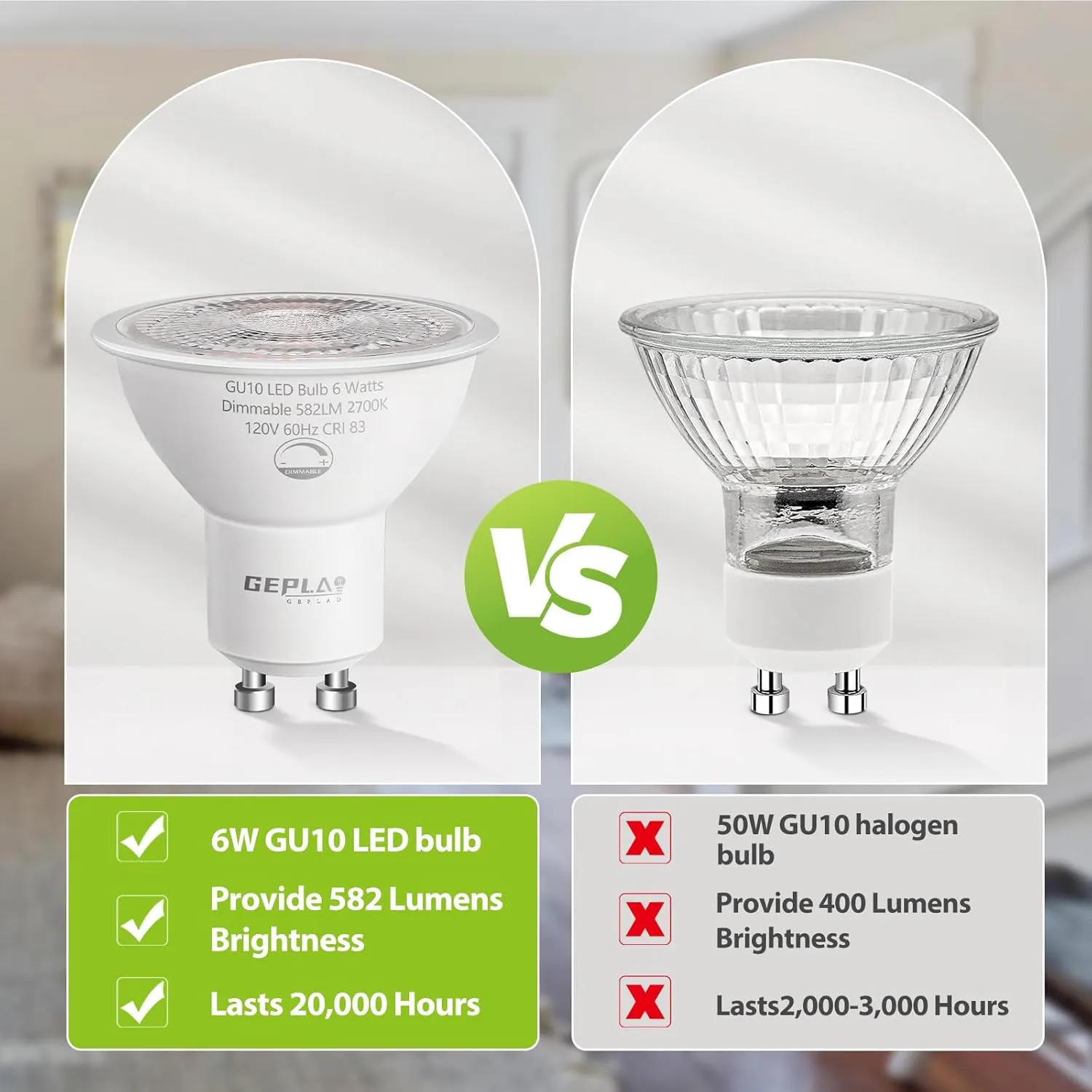 12 Pack GU10 LED Bulb Dimmable 6W 582LM,50W Halogen Replacement, 38 Degree Spotlight 2700K Warm White for Kitchen, Range Hood, Living Room Track Lighting