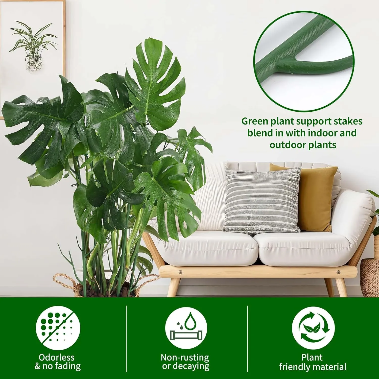 12 Pack Plant Support Stakes, Plant Stakes for Indoor and Outdoor Plants. 39.37inch Plant Sticks with Extension Poles, Plant Clips, Plant Ties for Potted Monstera Plants, Climbing Plants