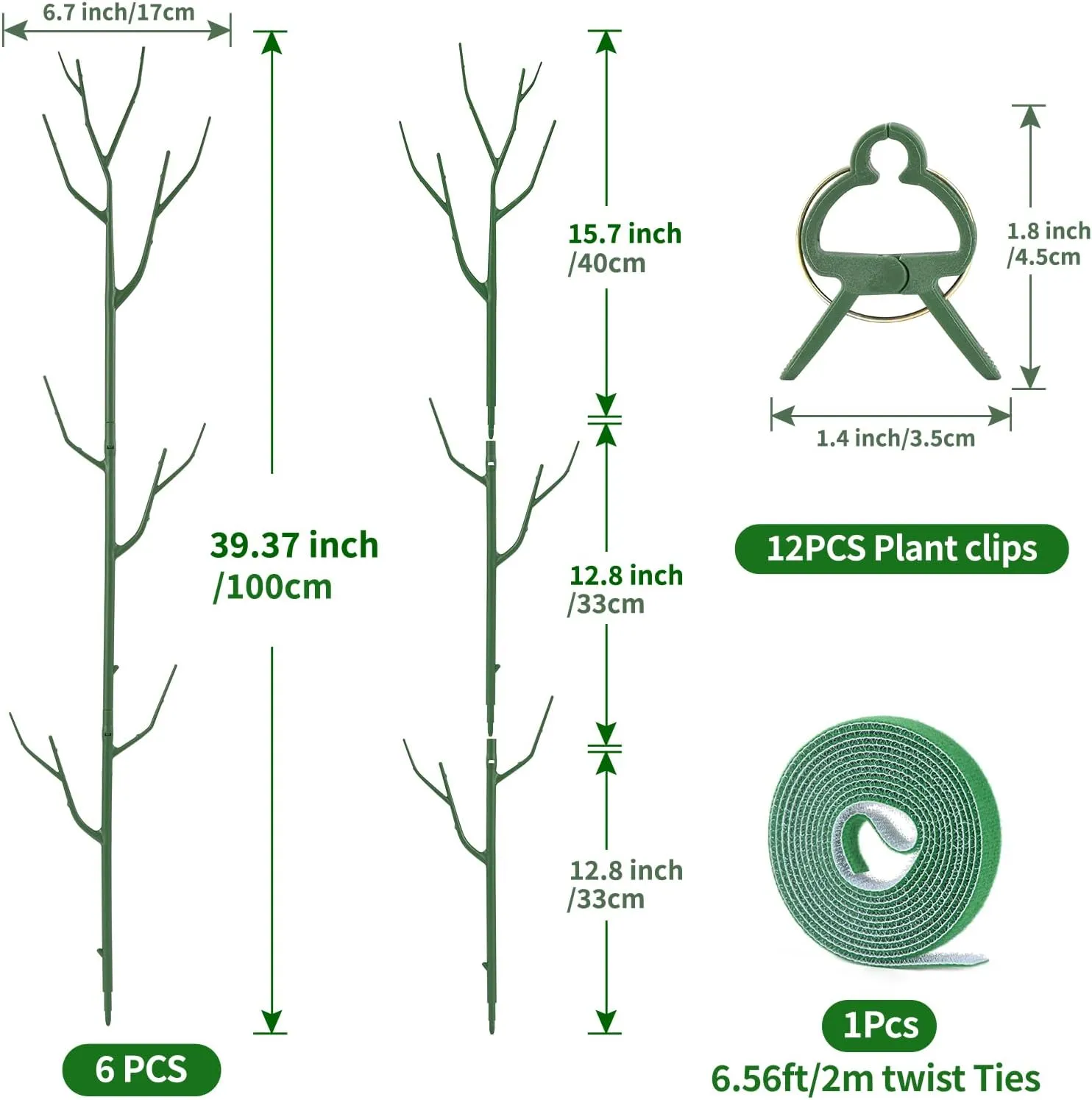 12 Pack Plant Support Stakes, Plant Stakes for Indoor and Outdoor Plants. 39.37inch Plant Sticks with Extension Poles, Plant Clips, Plant Ties for Potted Monstera Plants, Climbing Plants