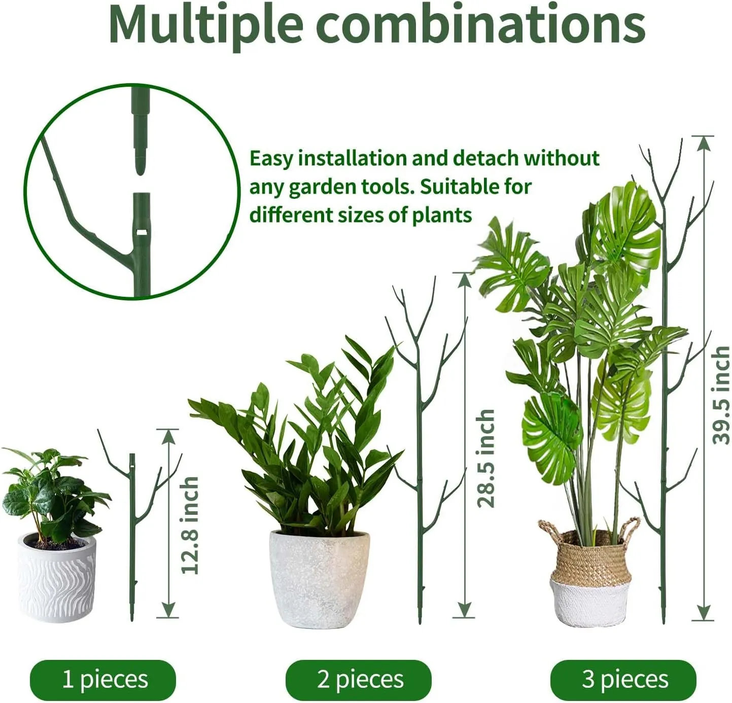 12 Pack Plant Support Stakes, Plant Stakes for Indoor and Outdoor Plants. 39.37inch Plant Sticks with Extension Poles, Plant Clips, Plant Ties for Potted Monstera Plants, Climbing Plants