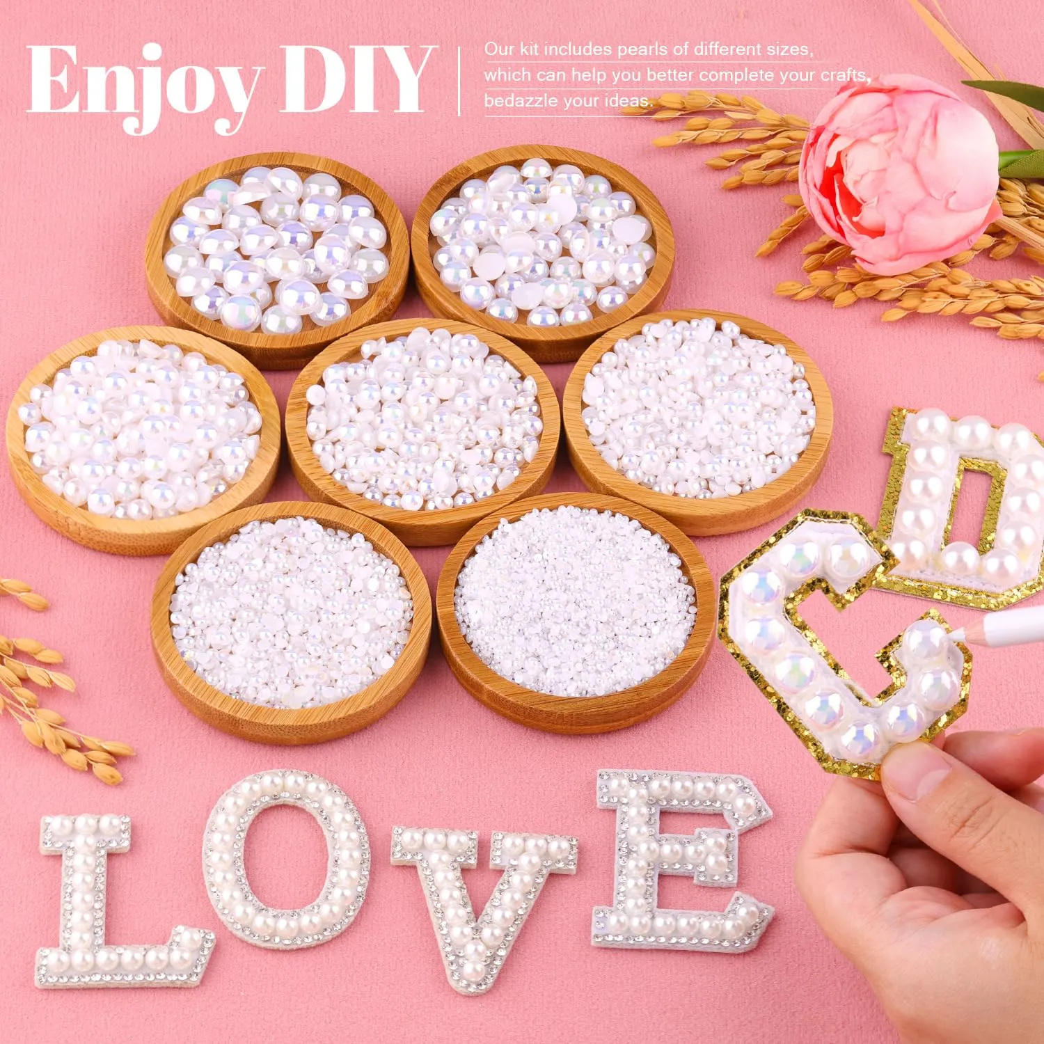 13000Pcs Flatback Pearls for Crafting (White AB), Assorted Size 2/3/4/5/6/8/10mm Half Pearl with 3Pcs 10ml B7000 Jewelry Glue, Bedazzling Bead for DIY Crafts Clothing Tumblers Shoes Nail Art