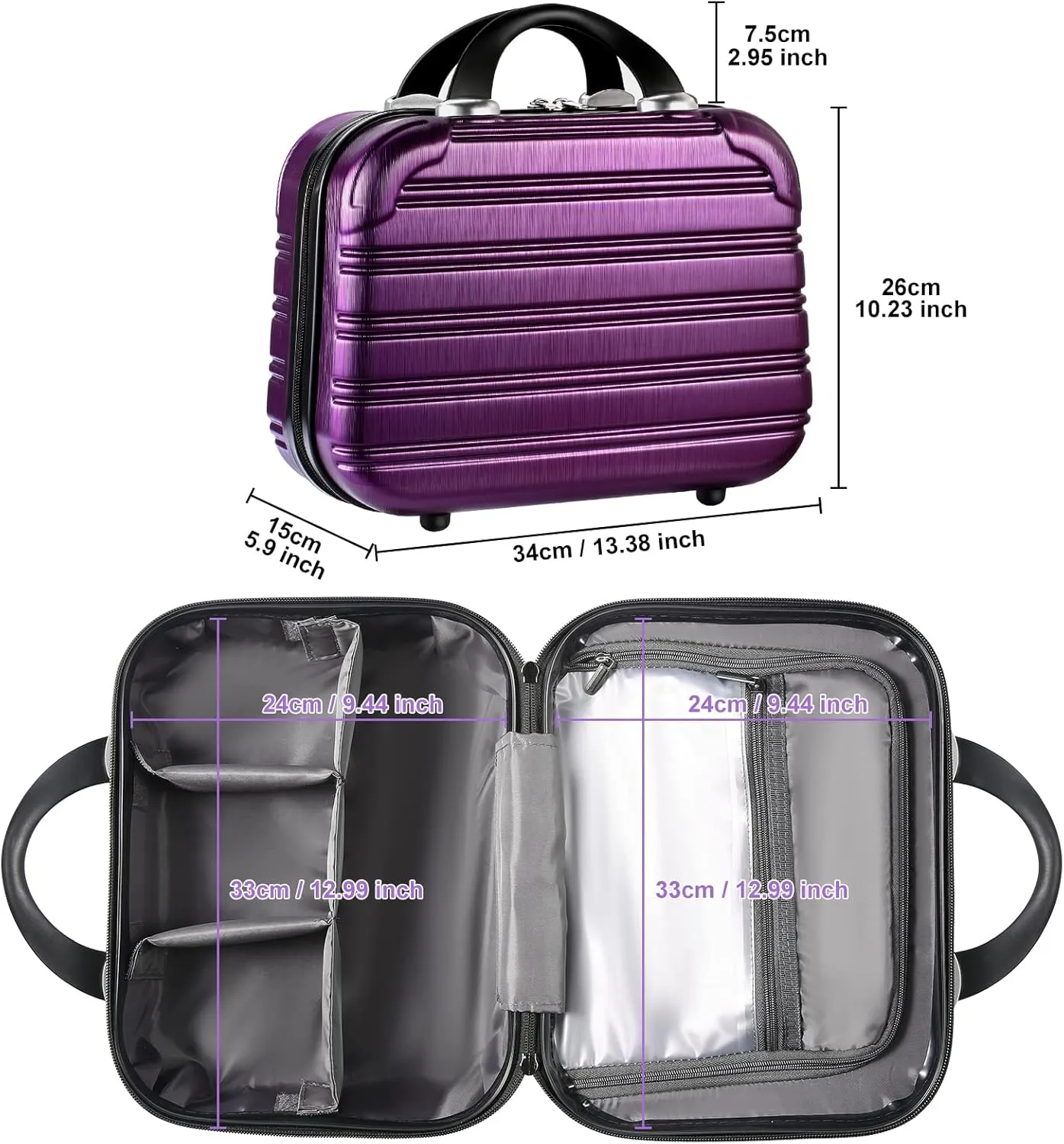 14-Inch Makeup Train Case Hardshell PC ABS Travel Cosmetic Organizer, Makeup Storage Box for Toiletry Durable Portable Gifts for Women.
