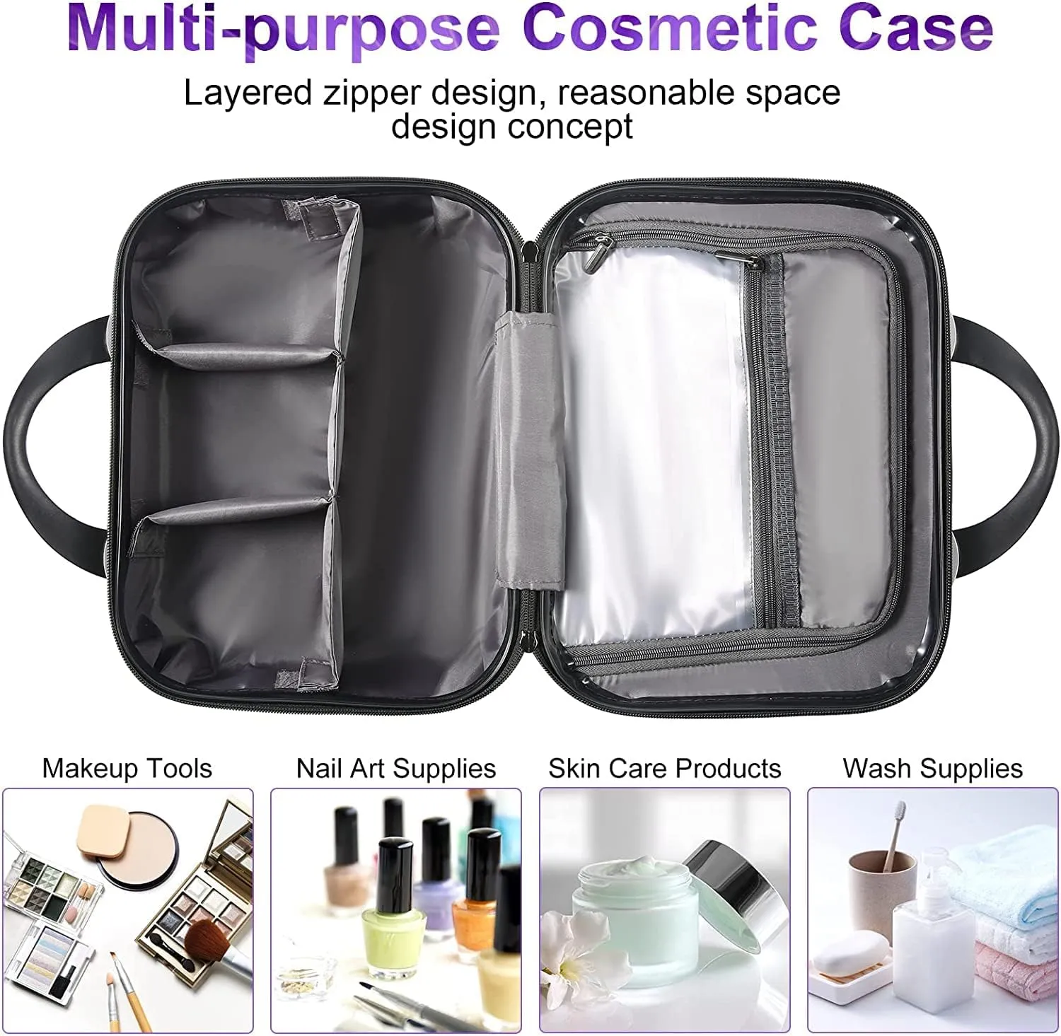 14-Inch Makeup Train Case Hardshell PC ABS Travel Cosmetic Organizer, Makeup Storage Box for Toiletry Durable Portable Gifts for Women.