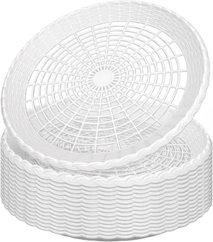15 Pack 10'' White Plastic Paper Plate Holders - Hollow, Imitation Rattan Weaving, Reusable