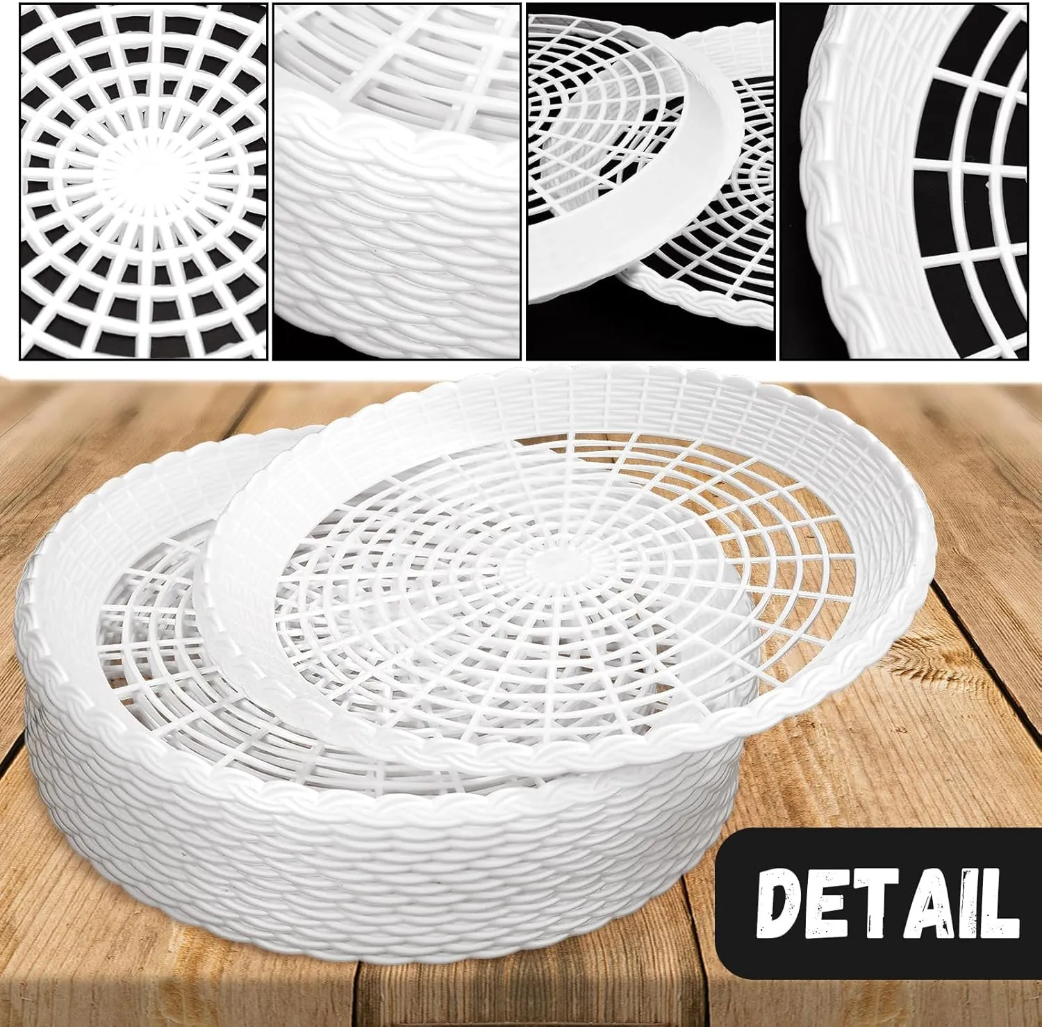15 Pack 10'' White Plastic Paper Plate Holders - Hollow, Imitation Rattan Weaving, Reusable