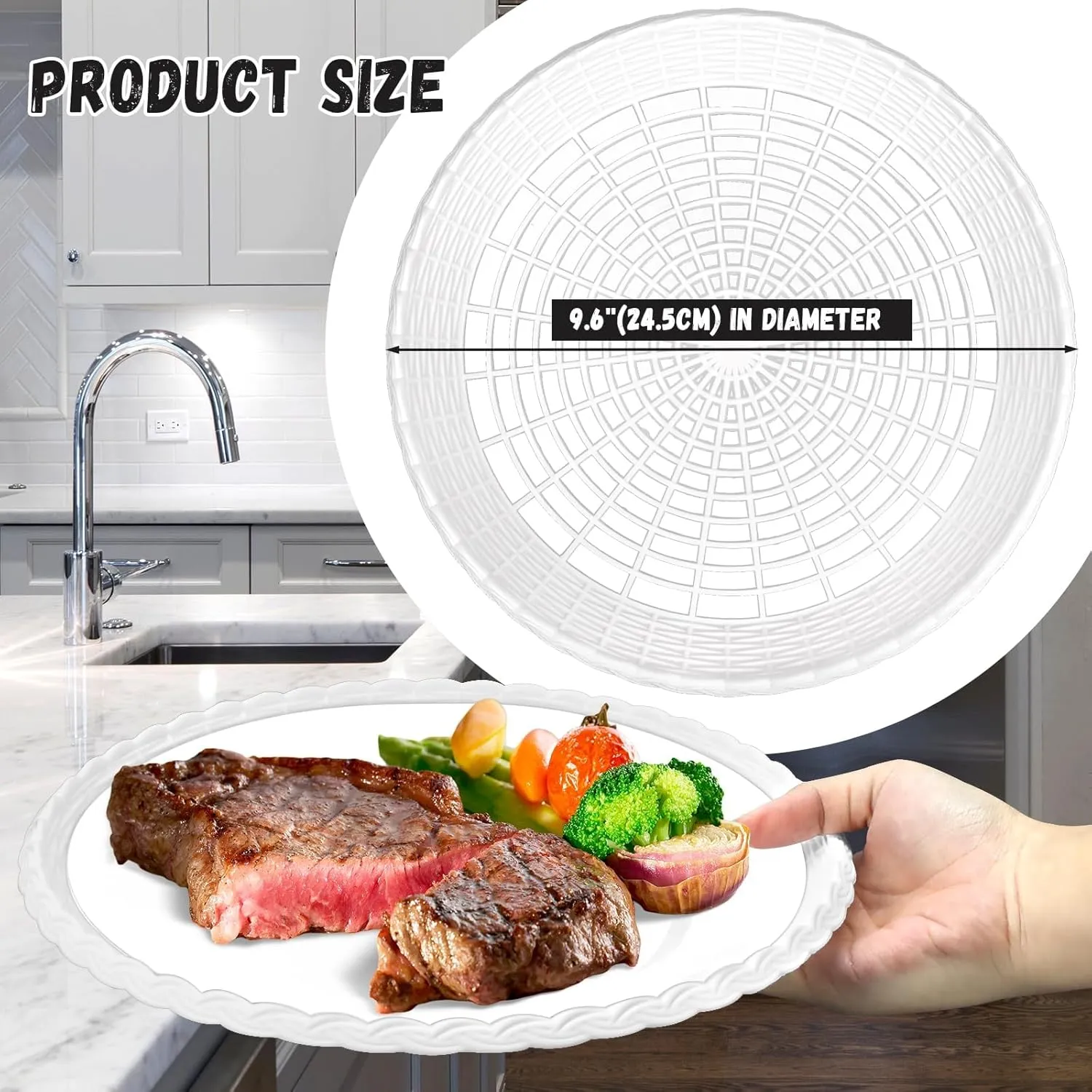 15 Pack 10'' White Plastic Paper Plate Holders - Hollow, Imitation Rattan Weaving, Reusable