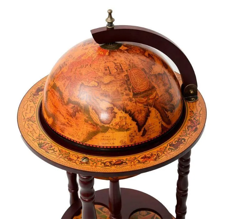 16th Century Italian Wood Globe 36'' Wine Bar