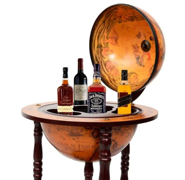 16th Century Italian Wood Globe 36'' Wine Bar