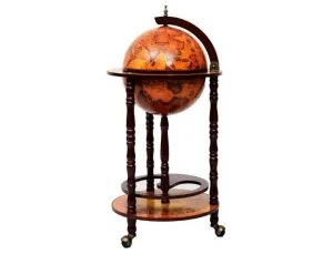 16th Century Italian Wood Globe 36'' Wine Bar