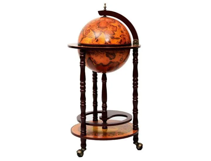 16th Century Italian Wood Globe 36'' Wine Bar