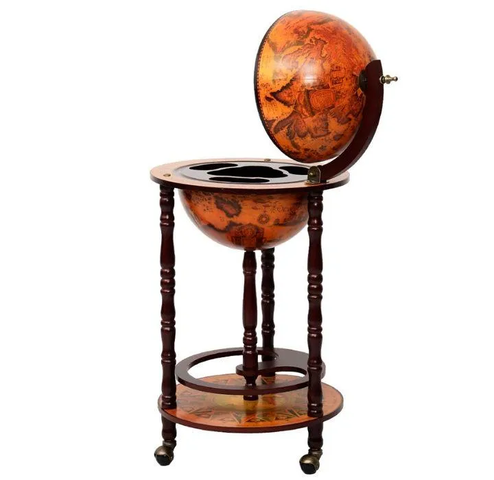 16th Century Italian Wood Globe 36'' Wine Bar