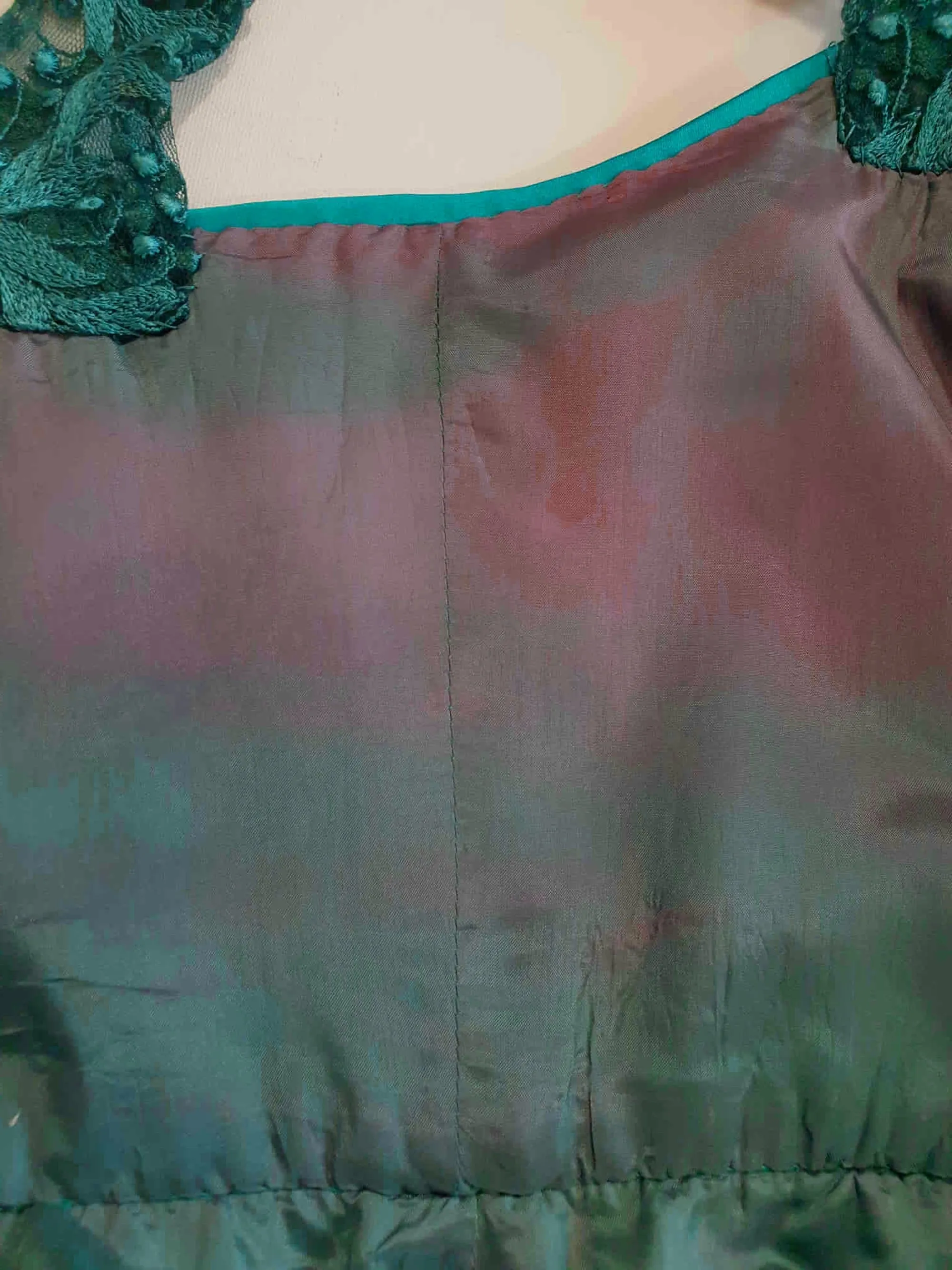 1970s Teal Lace & Satin Dress by John Claringbold - S