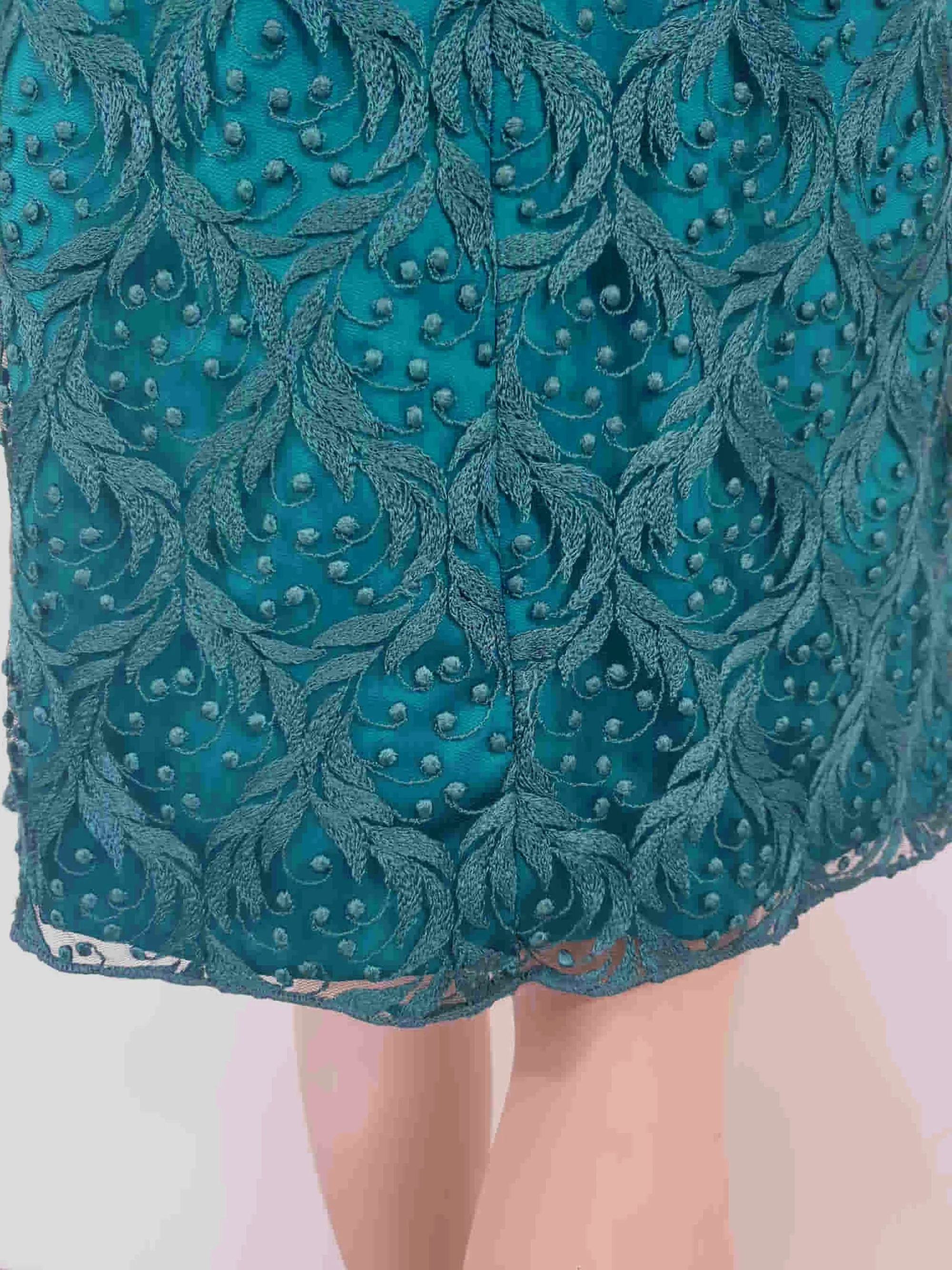 1970s Teal Lace & Satin Dress by John Claringbold - S