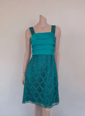 1970s Teal Lace & Satin Dress by John Claringbold - S