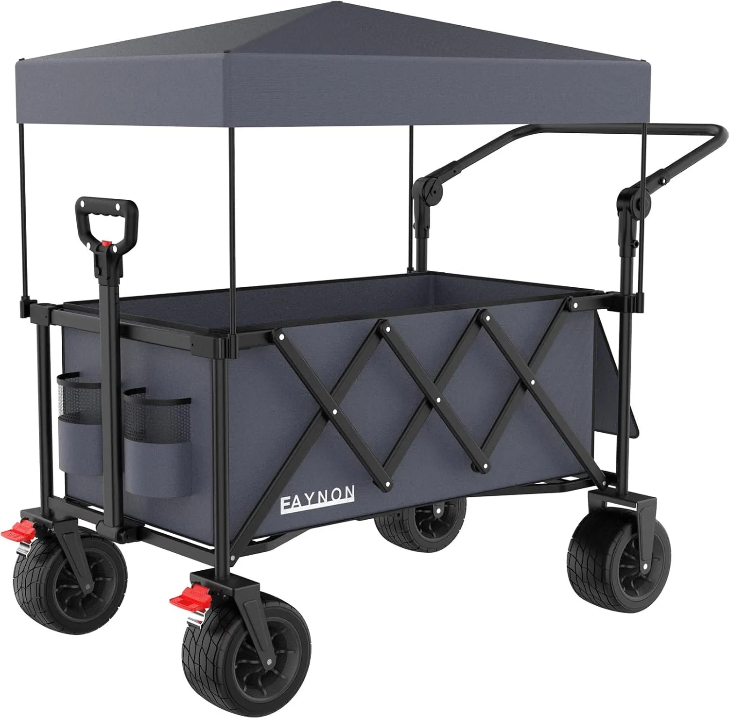 2 in 1 Collapsible Wagon with 300lbs Weight Capacity,150L Heavy Duty Utility Cart with Removable Canopy,with Big All-Terrain Beach Wheels & Drink Holders,Gray