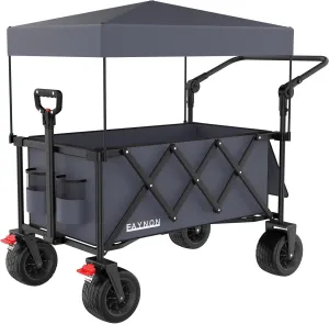 2 in 1 Collapsible Wagon with 300lbs Weight Capacity,150L Heavy Duty Utility Cart with Removable Canopy,with Big All-Terrain Beach Wheels & Drink Holders,Gray