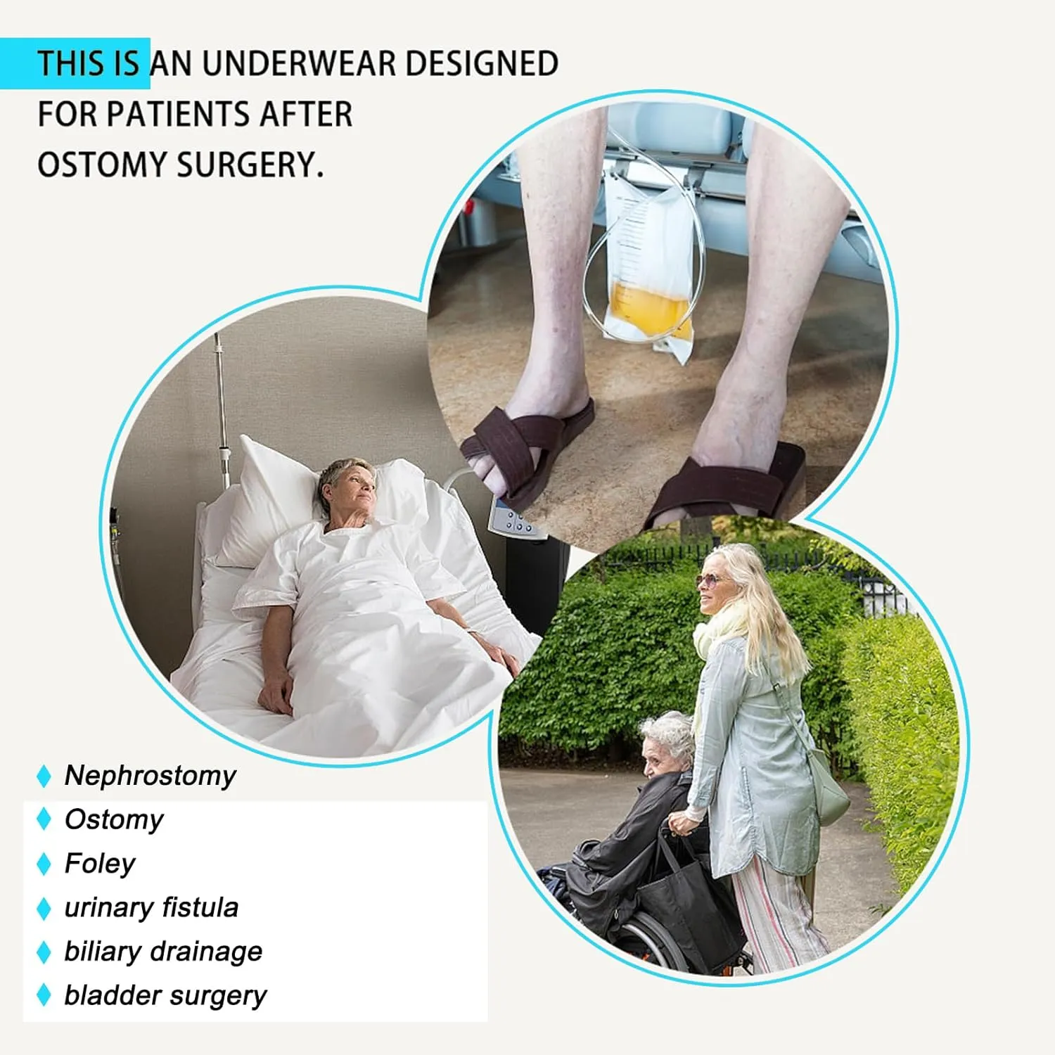 2 Pack Nephrostomy Bag Shorts, Urine Bag Pants, Catheter Bag Pants for Ostomy Drainage Bag, Elderly, Incontinence Care (Grey, Large)