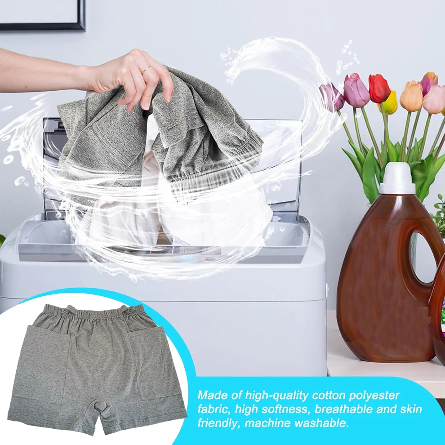 2 Pack Nephrostomy Bag Shorts, Urine Bag Pants, Catheter Bag Pants for Ostomy Drainage Bag, Elderly, Incontinence Care (Grey, Large)