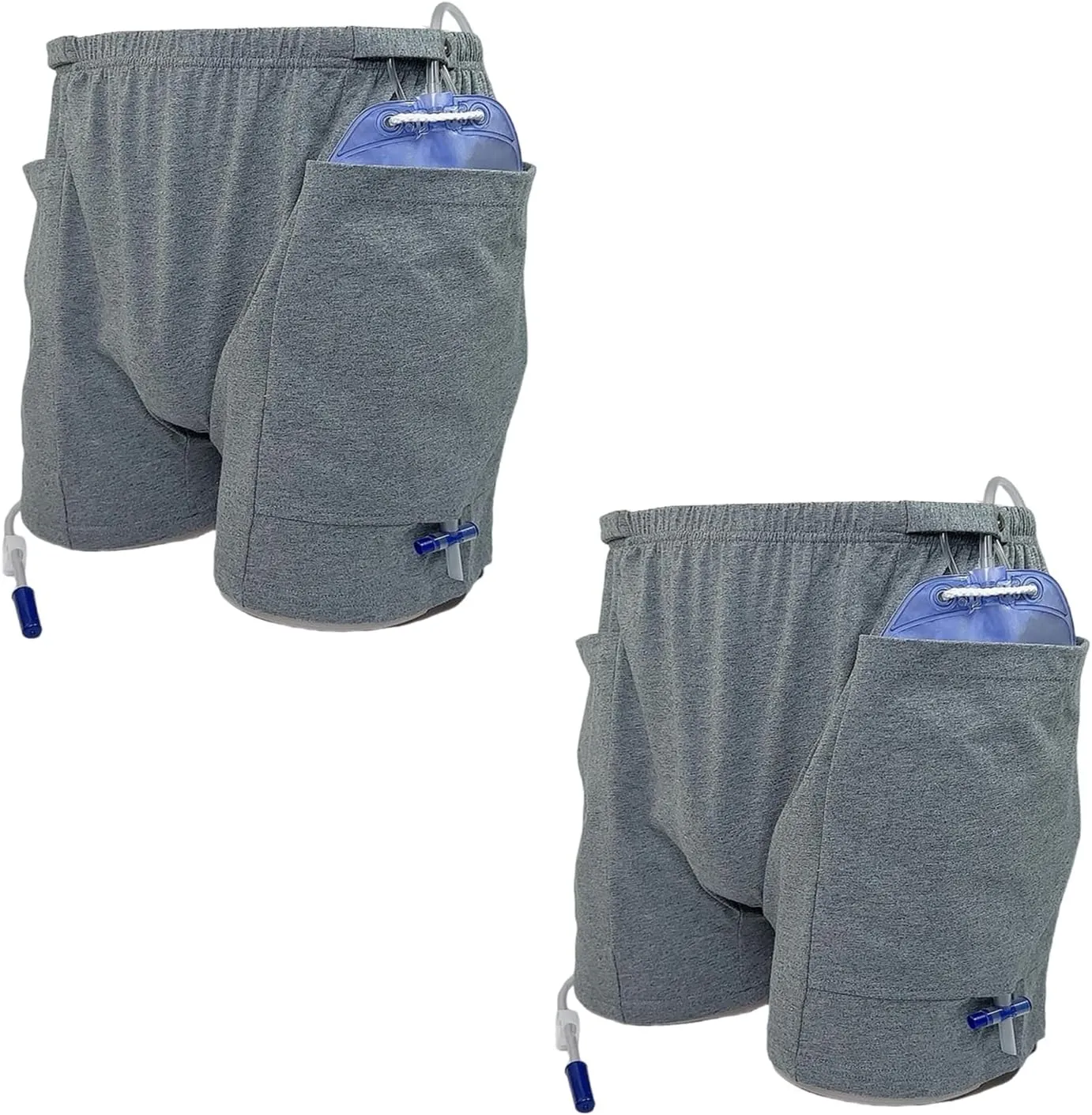 2 Pack Nephrostomy Bag Shorts, Urine Bag Pants, Catheter Bag Pants for Ostomy Drainage Bag, Elderly, Incontinence Care (Grey, Large)