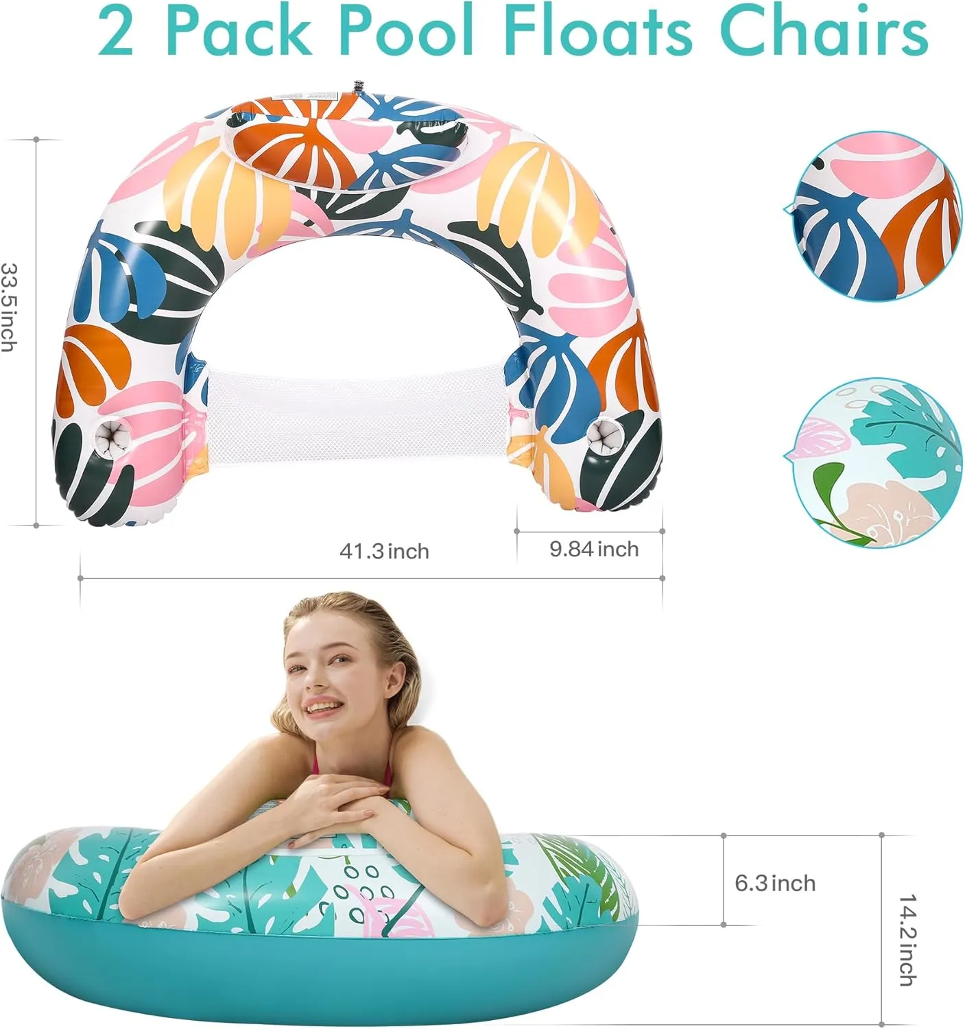 2 Pack Pool Floats Adult,OKSUWATER Pool Floaties for Adults with Two Cup Holders Inflatable Pool Floats Chairs, Lake Floats for Adults Toys Applies to Water Play Party