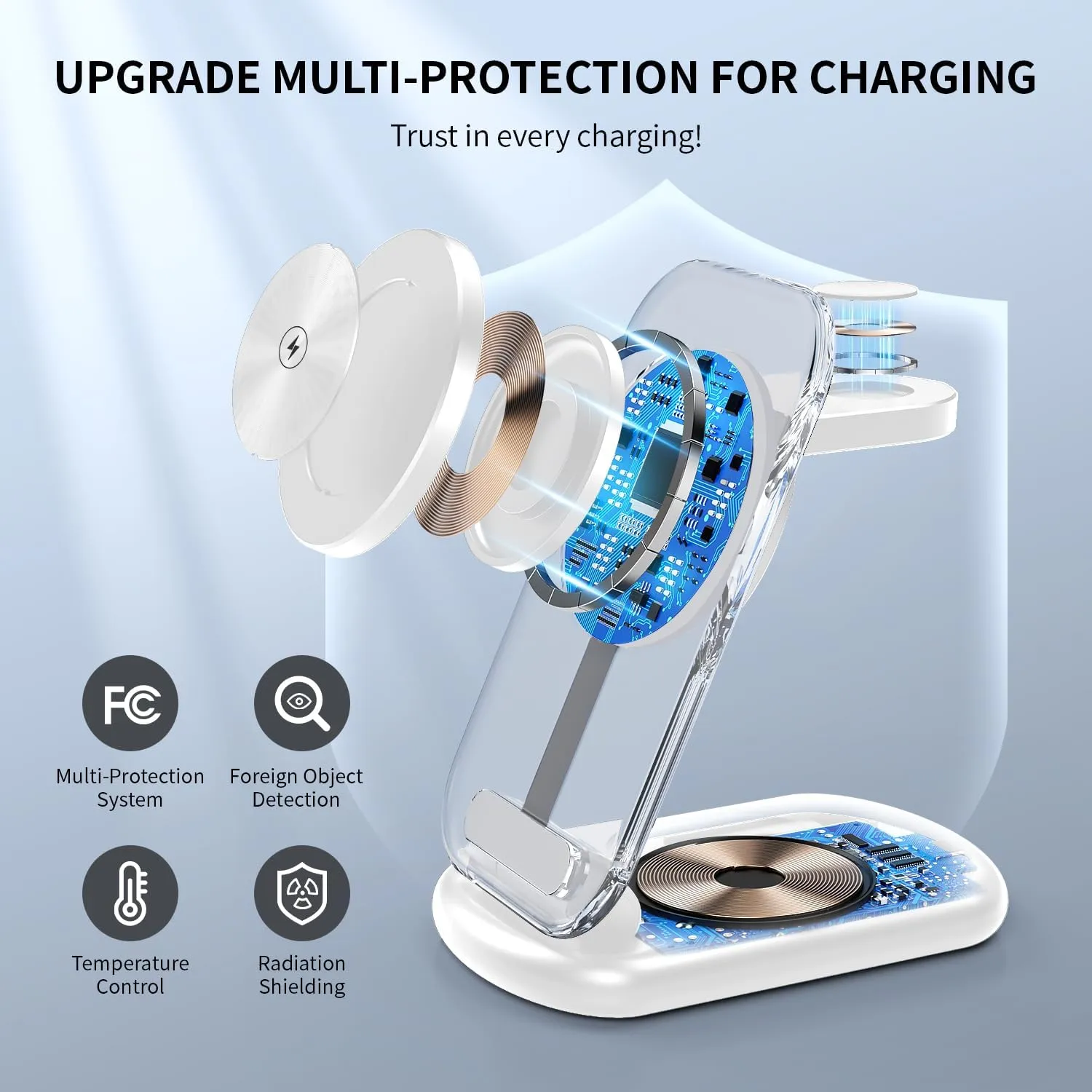 2025 Magnetic Wireless Mag-Safe Charger Stand,3 in 1 Charger with Light for iPhone 16 15 14 13 12 Pro Max Plus,Charging Pad for Apple Watch Series & Air pods 4 3 2 Pro(White)