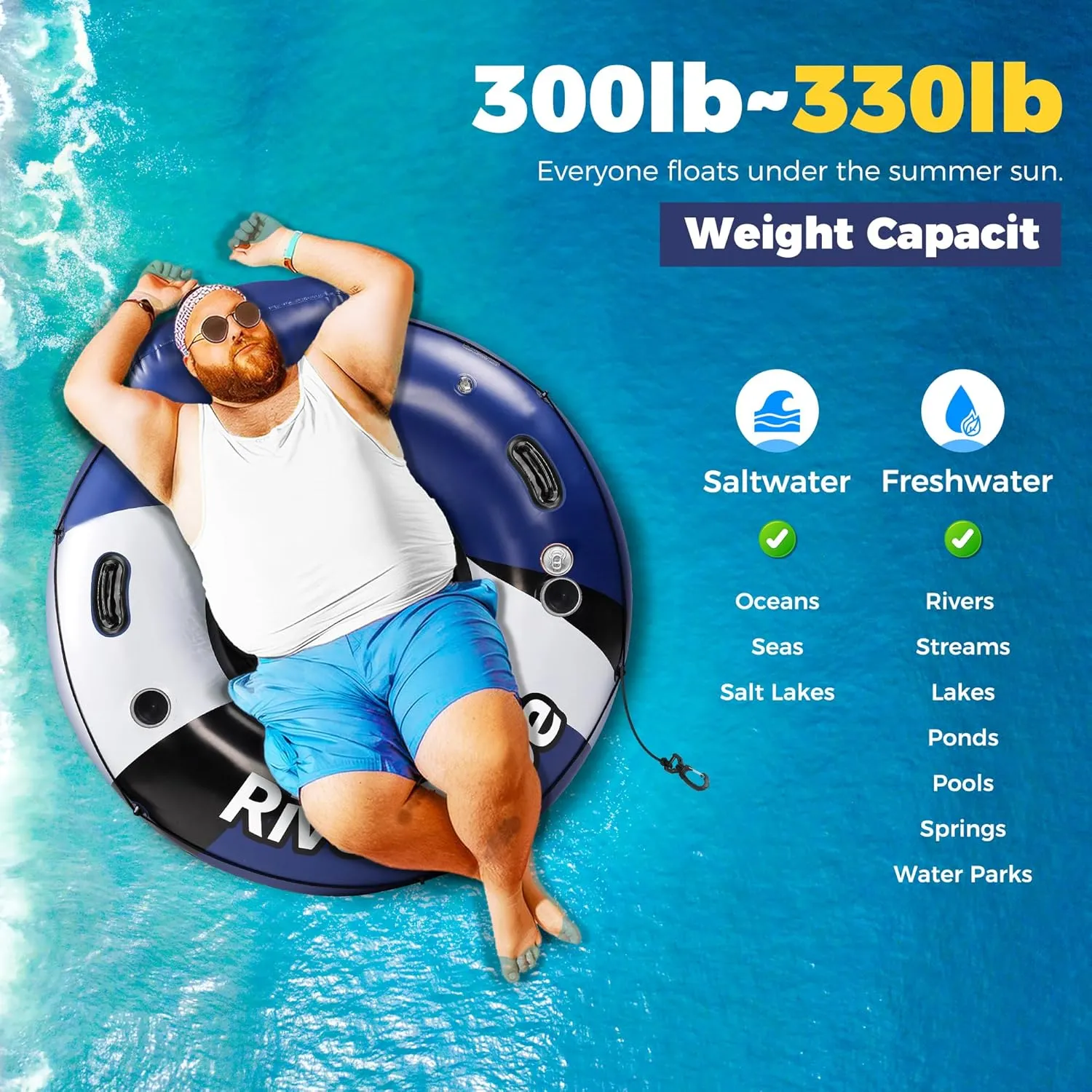 2025 New & Upgraded River Tubes for Floating Heavy Duty, Inflatable Float for Beach Lake Rafting, Fool Floats with Mesh Bottom, Cup Holder, Backrest