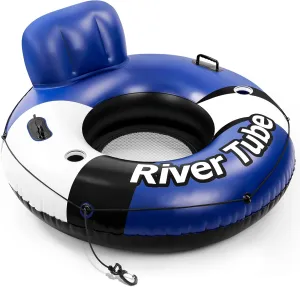 2025 New & Upgraded River Tubes for Floating Heavy Duty, Inflatable Float for Beach Lake Rafting, Fool Floats with Mesh Bottom, Cup Holder, Backrest