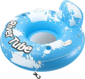 2025 New & Upgraded River Tubes for Floating Heavy Duty, Inflatable Float for Beach Lake Rafting, Fool Floats with Mesh Bottom, Cup Holder, Backrest