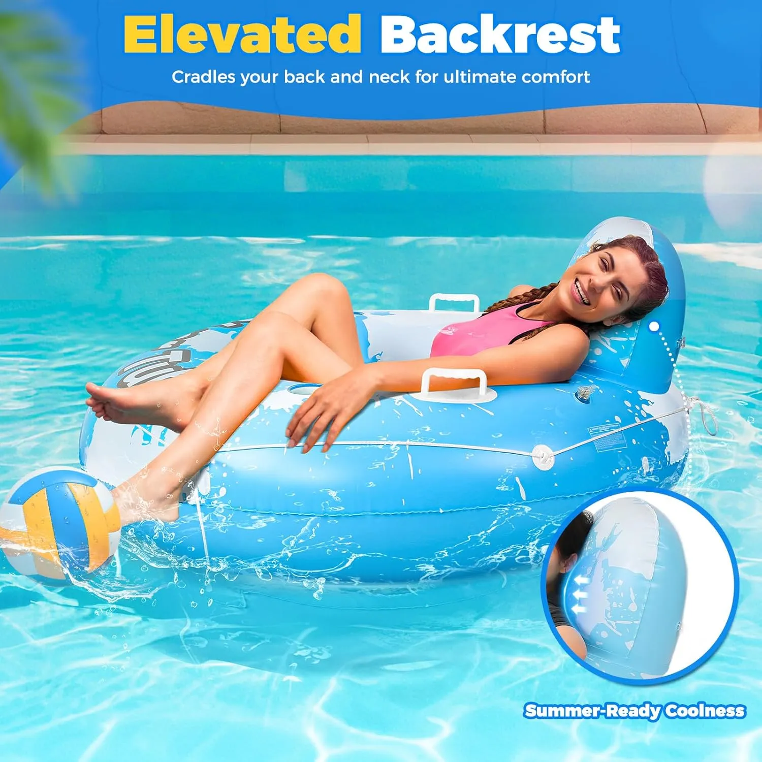 2025 New & Upgraded River Tubes for Floating Heavy Duty, Inflatable Float for Beach Lake Rafting, Fool Floats with Mesh Bottom, Cup Holder, Backrest