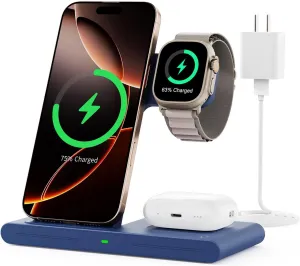 2025 Wireless Charger for Apple and Android Charging Station,3 in 1 Fast Max Charging for iPhone 16 15 14 13 12 Pro Max Plus, Apple Watch Series & Air pods 4 3 2 Pro, Android Samsung Galaxy Series