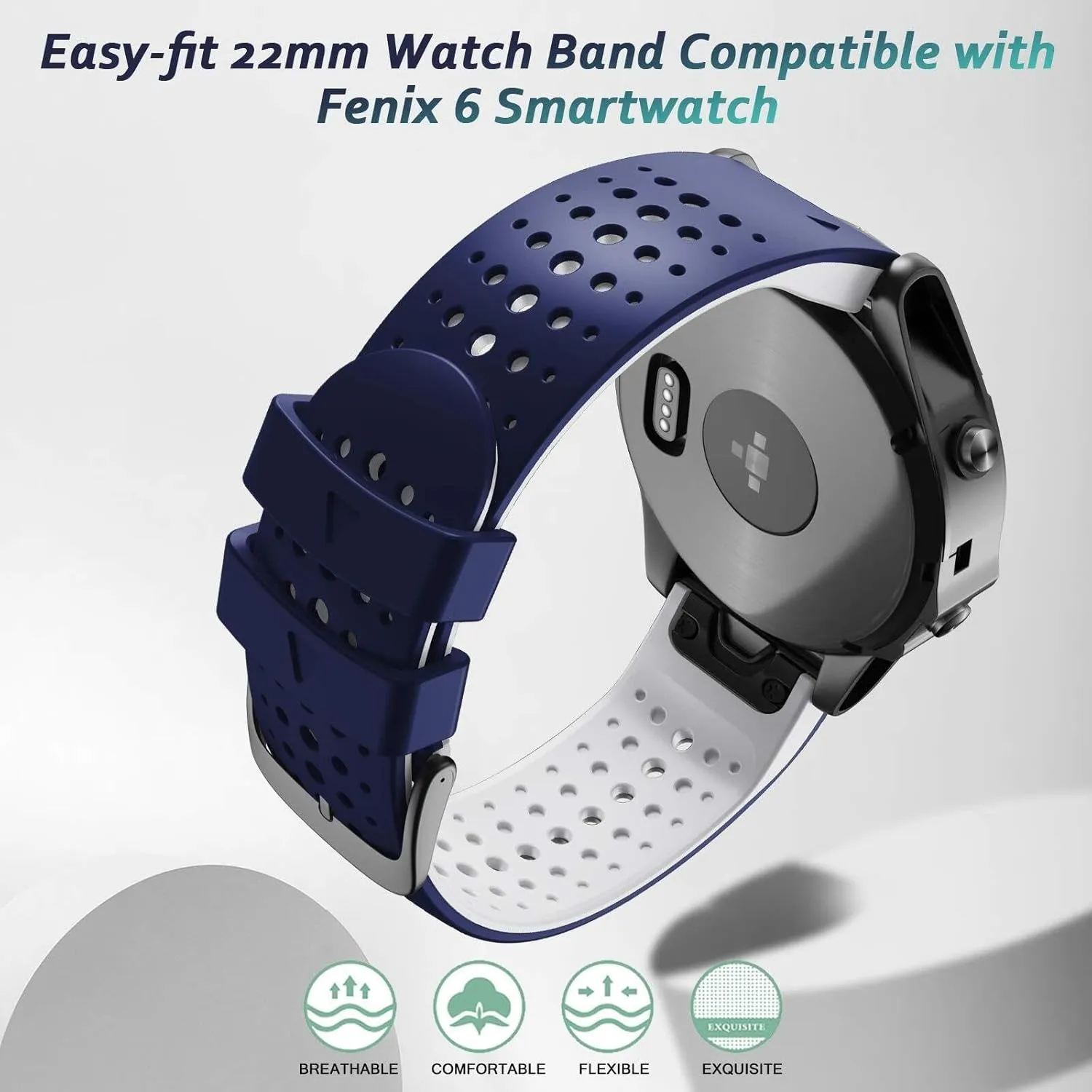 22mm For Fenix 5 Watch Band 22mm Easy-fit Silicone Soft Sport Band Replacment For Fenix 7/Fenix 5 Plus/Fenix 6/Fenix 6 Pro Smartwatches