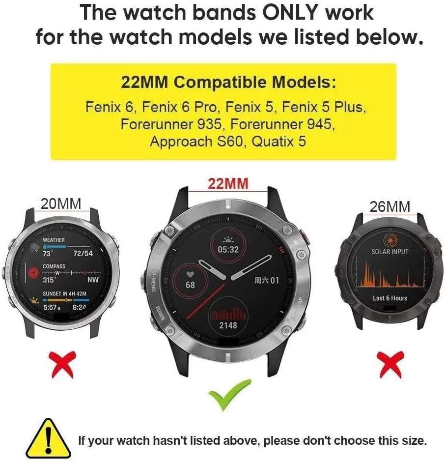 22mm For Fenix 5 Watch Band 22mm Easy-fit Silicone Soft Sport Band Replacment For Fenix 7/Fenix 5 Plus/Fenix 6/Fenix 6 Pro Smartwatches