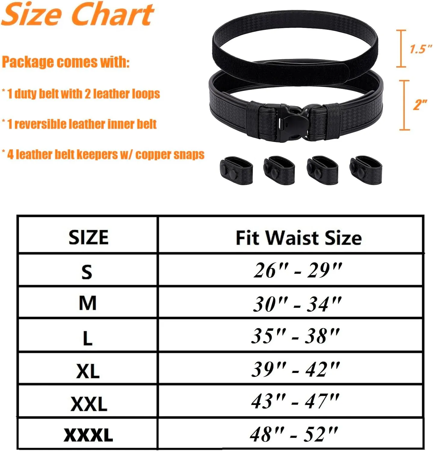 2" Basketweave Duty Belt w/Hook Lining 4 Keepers 1.5" Reversible Inner Belt for Police Law Enforcement Security