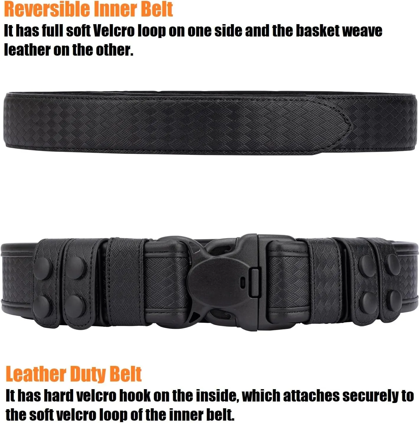 2" Basketweave Duty Belt w/Hook Lining 4 Keepers 1.5" Reversible Inner Belt for Police Law Enforcement Security