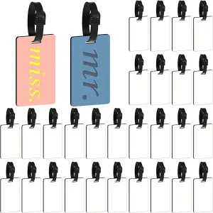 30 PCS Sublimation Luggage tag Blanks White Blank Travel Bag Tags with Strap Double Sided MDF Suitcase Label Tag with Slots Keychains Blanks