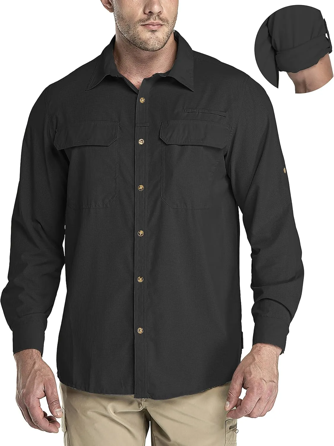 33,000ft Men's Long Sleeve Sun Protection Shirt UPF 50  UV Quick Dry Cooling Fishing Shirts for Travel Safari Camping Hiking