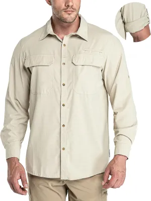 33,000ft Men's Long Sleeve Sun Protection Shirt UPF 50  UV Quick Dry Cooling Fishing Shirts for Travel Safari Camping Hiking