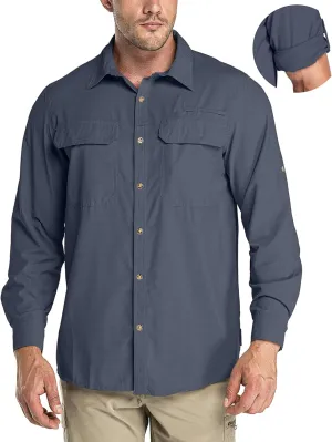 33,000ft Men's Long Sleeve Sun Protection Shirt UPF 50  UV Quick Dry Cooling Fishing Shirts for Travel Safari Camping Hiking