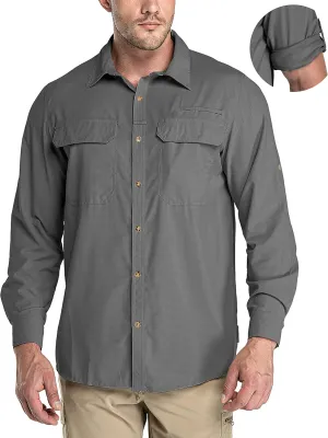 33,000ft Men's Long Sleeve Sun Protection Shirt UPF 50  UV Quick Dry Cooling Fishing Shirts for Travel Safari Camping Hiking