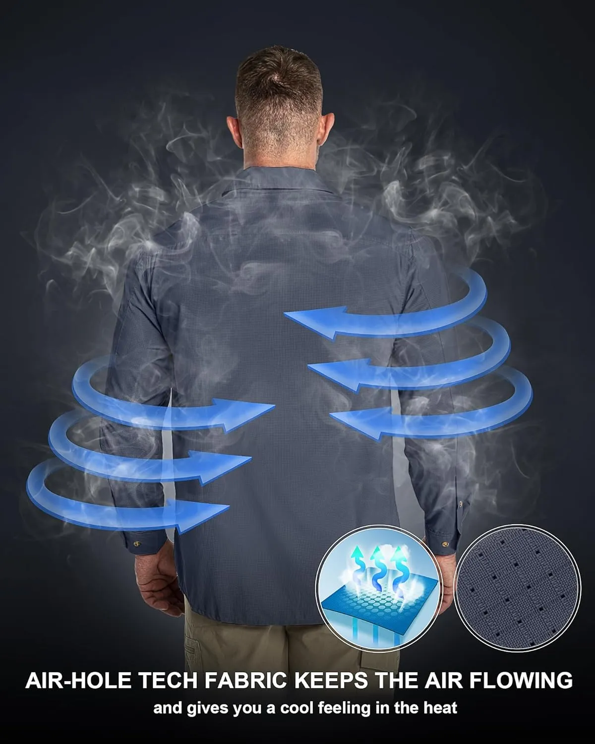 33,000ft Men's Long Sleeve Sun Protection Shirt UPF 50  UV Quick Dry Cooling Fishing Shirts for Travel Safari Camping Hiking