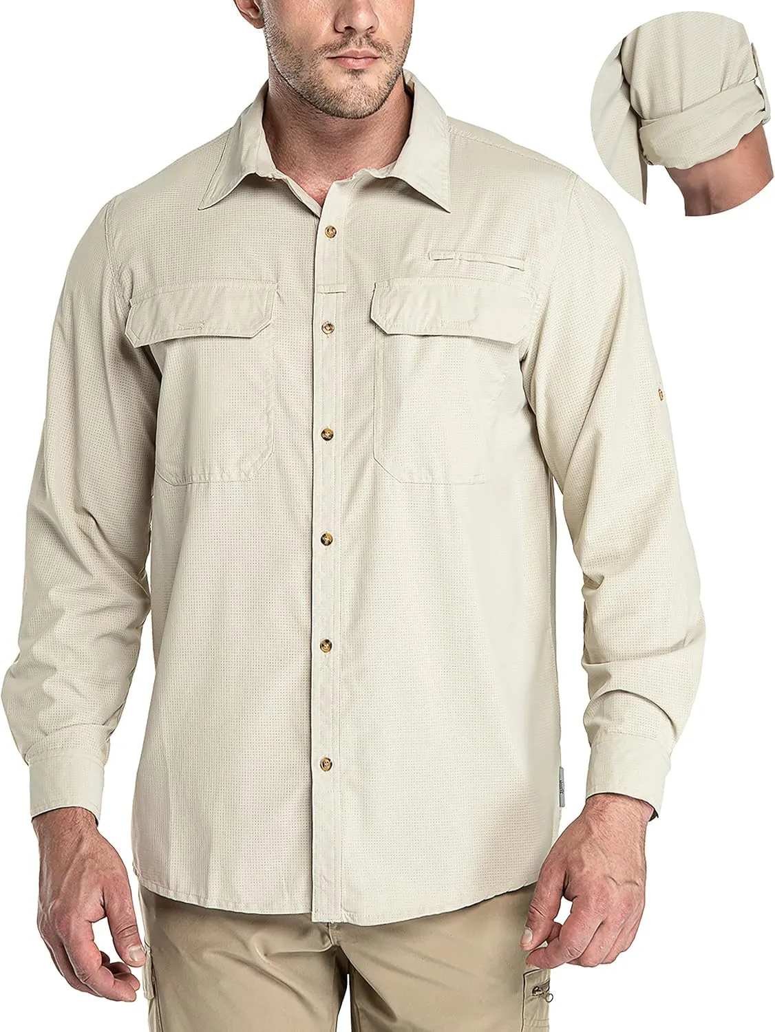 33,000ft Men's Long Sleeve Sun Protection Shirt UPF 50  UV Quick Dry Cooling Fishing Shirts for Travel Safari Camping Hiking