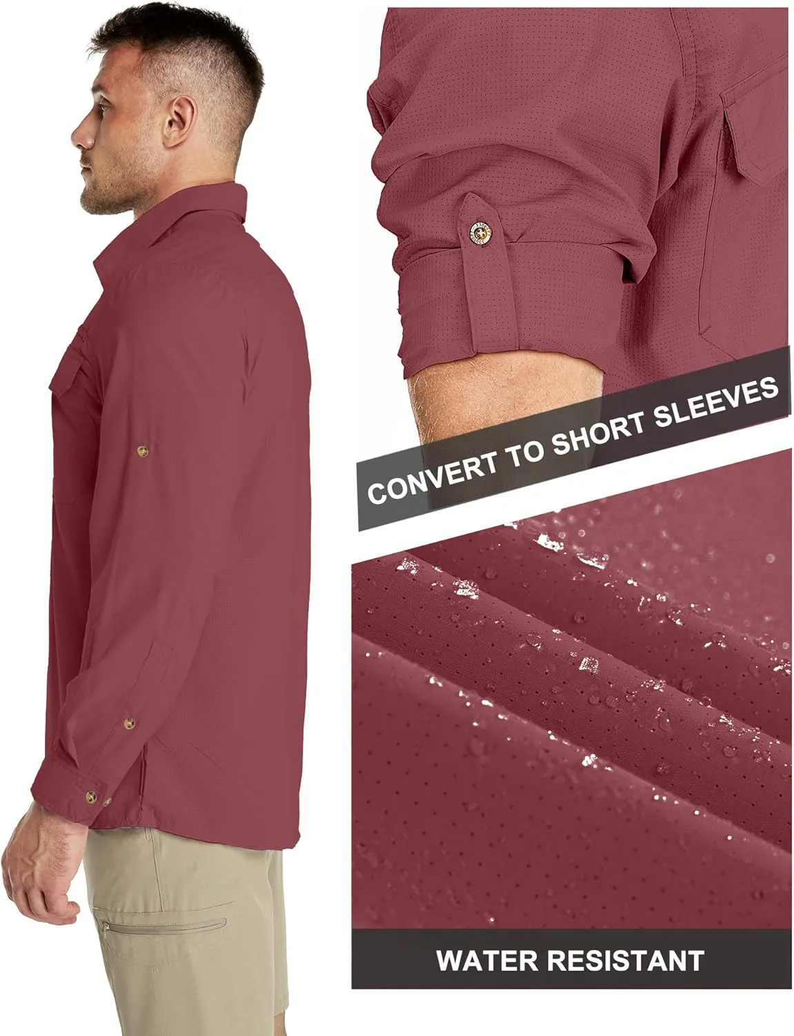 33,000ft Men's Long Sleeve Sun Protection Shirt UPF 50  UV Quick Dry Cooling Fishing Shirts for Travel Safari Camping Hiking