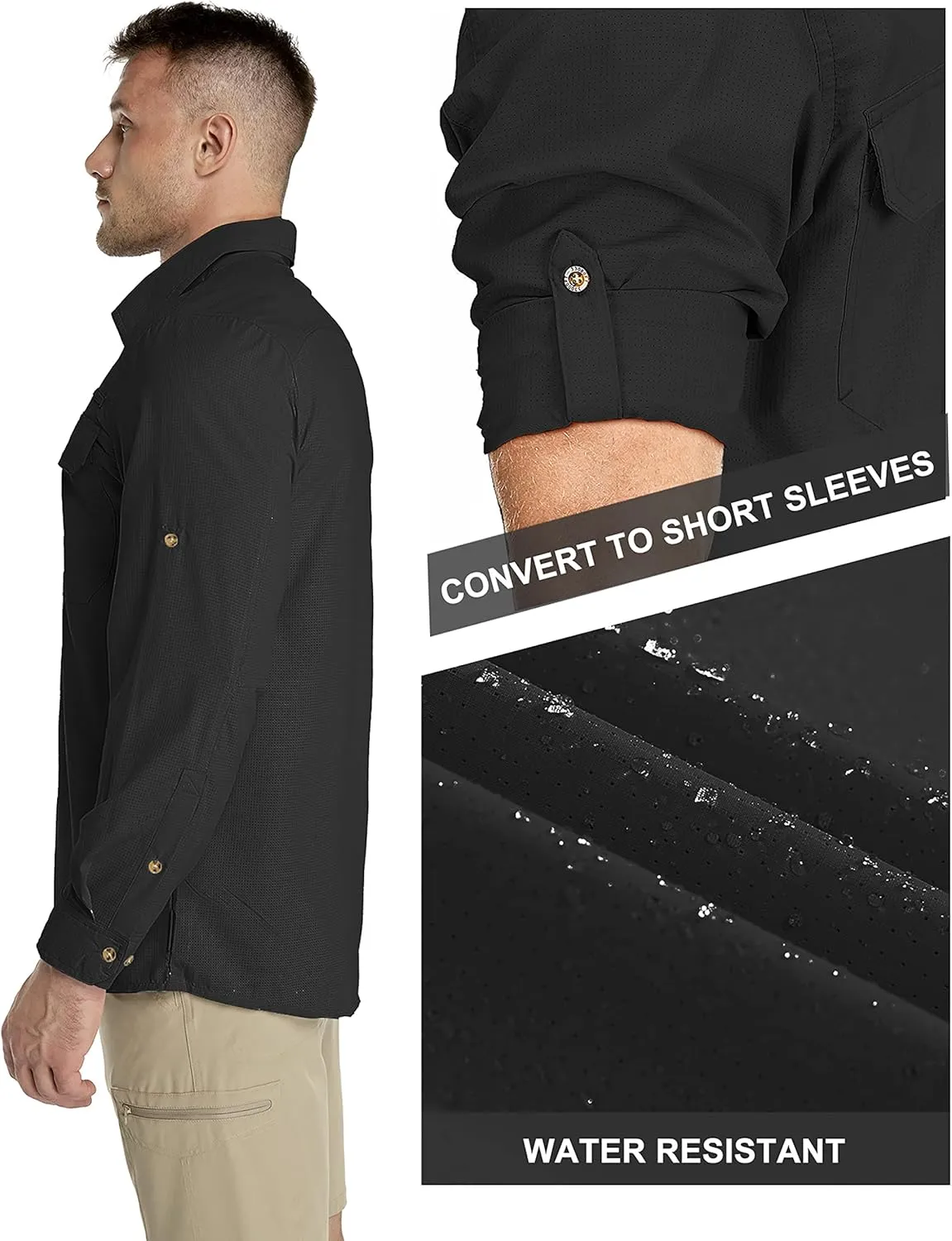 33,000ft Men's Long Sleeve Sun Protection Shirt UPF 50  UV Quick Dry Cooling Fishing Shirts for Travel Safari Camping Hiking